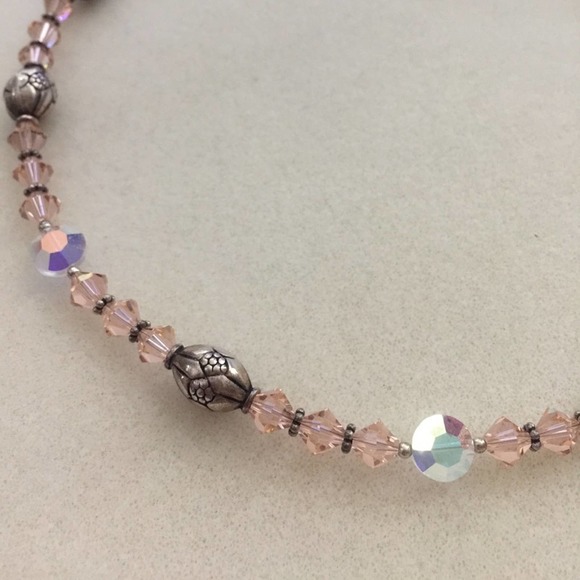 Handmade Swarovski Crystal Beaded necklace Peach - Picture 2 of 3